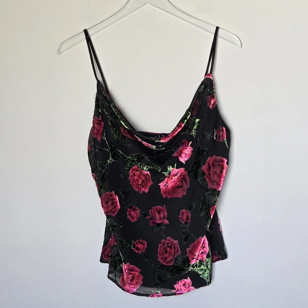 Revolve NBD Harmony Cami Top in 90s Rose Velvet Burnout with Pink Roses Size M - Picture 2 of 11